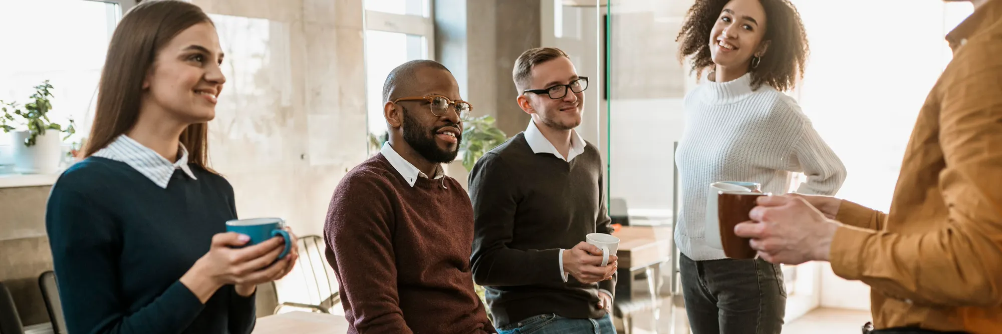 People working together in a bright office